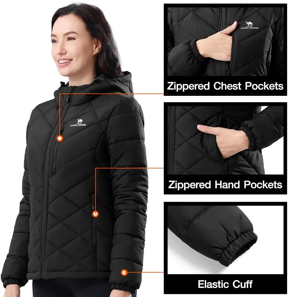 CAMEL CROWN Women's Hooded Puffer Jacket with Heat Reflective Lining Lightweight Winter Coat Warm Jacket