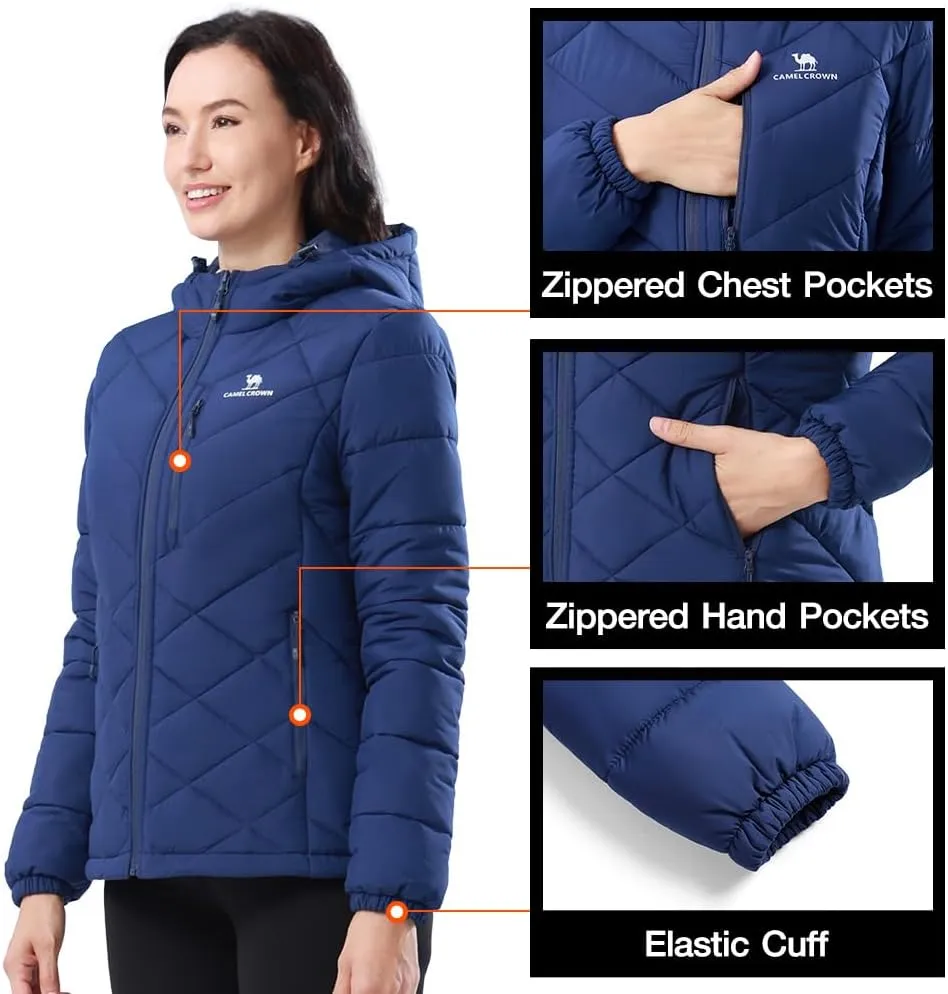 CAMEL CROWN Women's Hooded Puffer Jacket with Heat Reflective Lining Lightweight Winter Coat Warm Jacket
