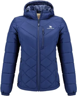 CAMEL CROWN Women's Hooded Puffer Jacket with Heat Reflective Lining Lightweight Winter Coat Warm Jacket