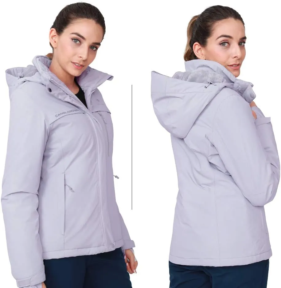 CAMEL CROWN Womens Mountain Snow Waterproof Ski Jacket Detachable Hood Windproof Fleece Parka Rain Jackt Winter Coat