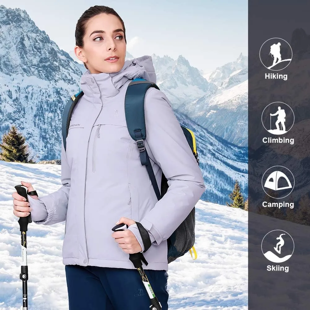 CAMEL CROWN Womens Mountain Snow Waterproof Ski Jacket Detachable Hood Windproof Fleece Parka Rain Jackt Winter Coat