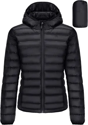 CAMEL CROWN Women's Packable Hooded Down Jacket Ultra Light Insulated Puffer Coat Water Resistant