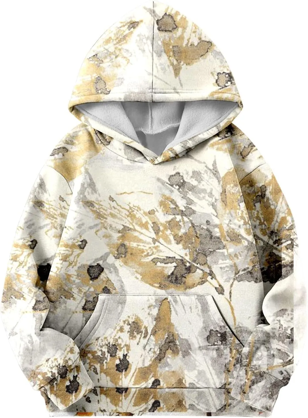 Camo Hoodies for Teen Girls Cute Sweatshirt Maple Leaf Print Oversized Fleece Sweatshirts Pullover Tops with Pocket