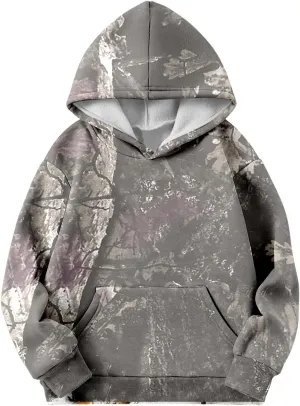 Camo Hoodies for Teen Girls Cute Sweatshirt Maple Leaf Print Oversized Fleece Sweatshirts Pullover Tops with Pocket