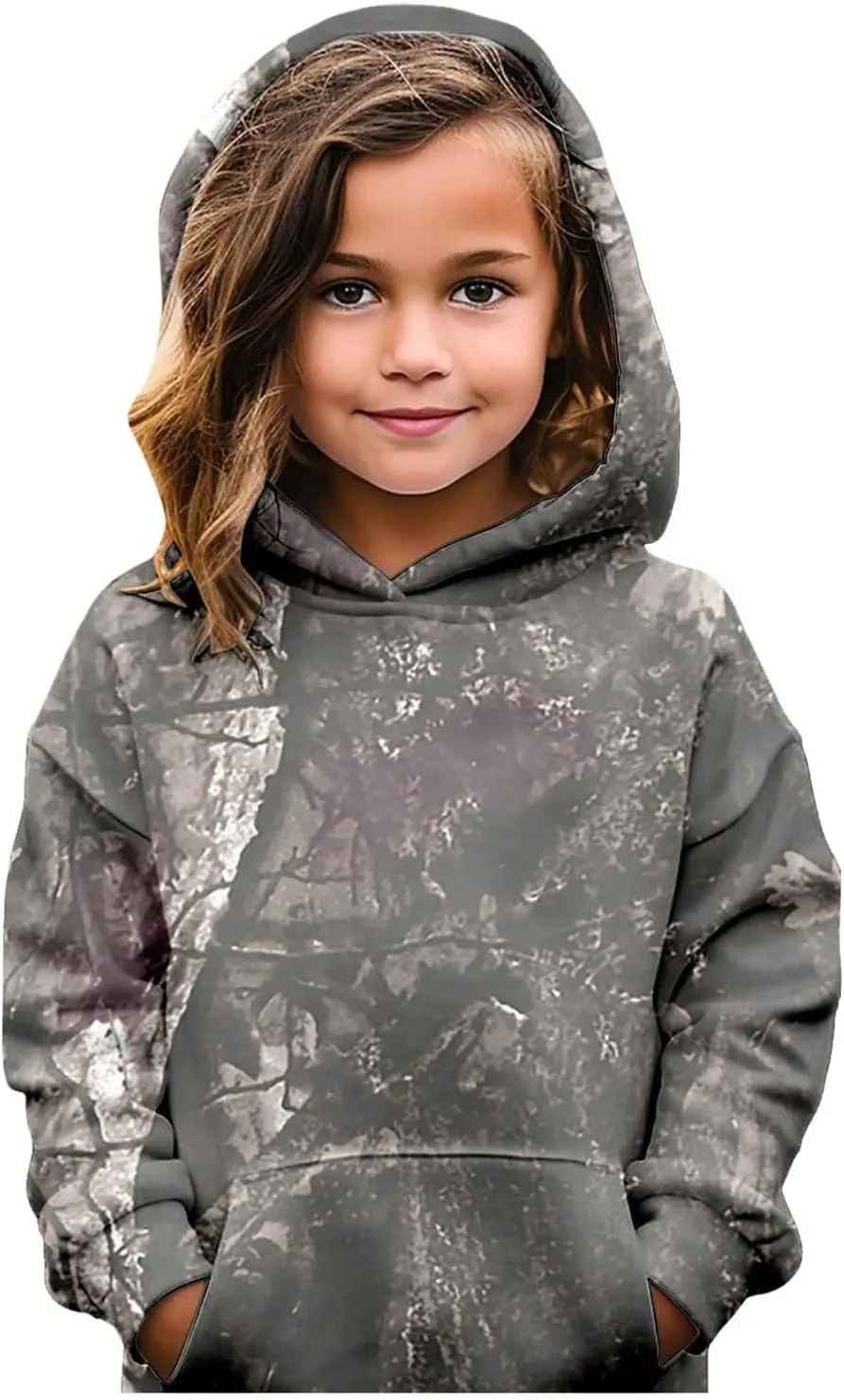 Camo Hoodies for Teen Girls Cute Sweatshirt Maple Leaf Print Oversized Fleece Sweatshirts Pullover Tops with Pocket