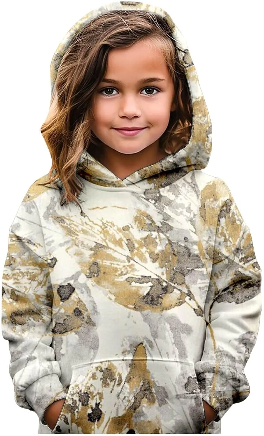 Camo Hoodies for Teen Girls Cute Sweatshirt Maple Leaf Print Oversized Fleece Sweatshirts Pullover Tops with Pocket