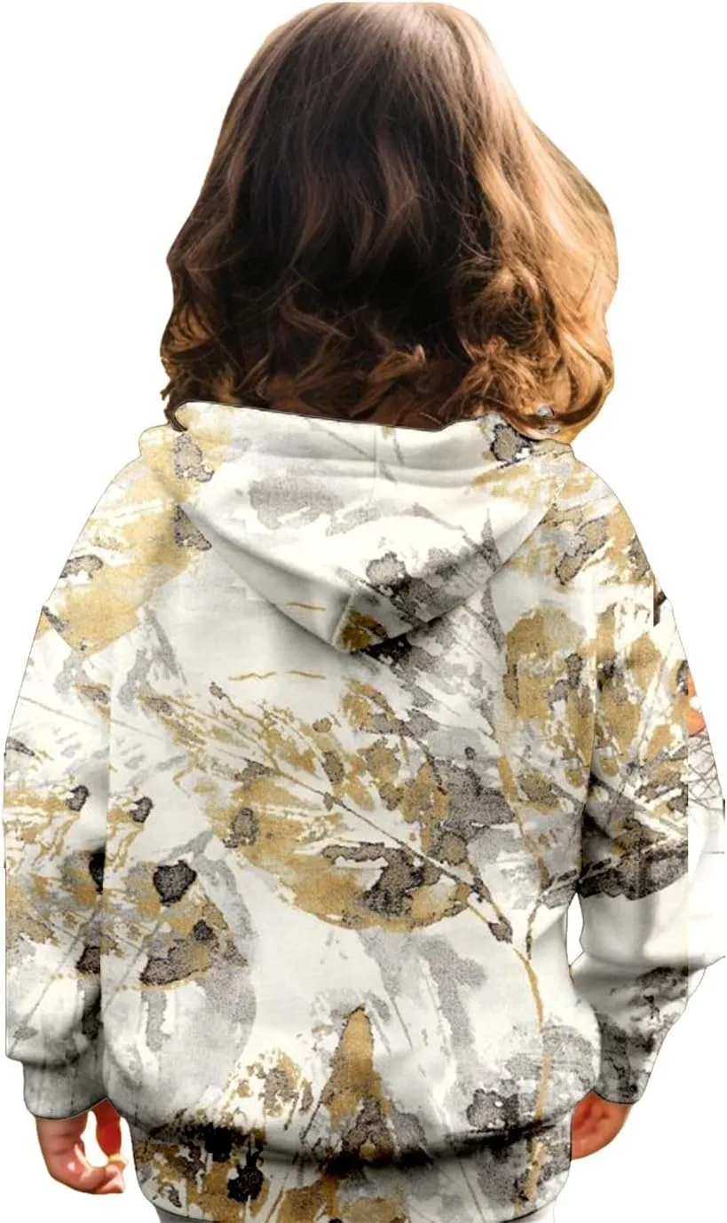 Camo Hoodies for Teen Girls Cute Sweatshirt Maple Leaf Print Oversized Fleece Sweatshirts Pullover Tops with Pocket
