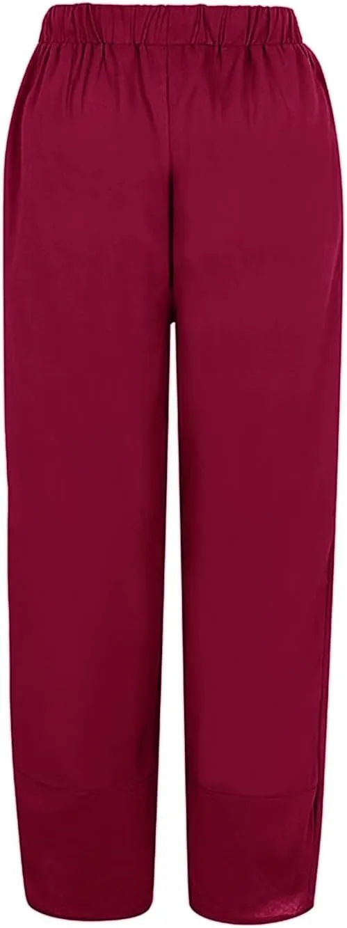 Capri Pants for Women Boho Summer Elastic Waist Casual Pants Butterfly Lightweight Straight Leg Trousers