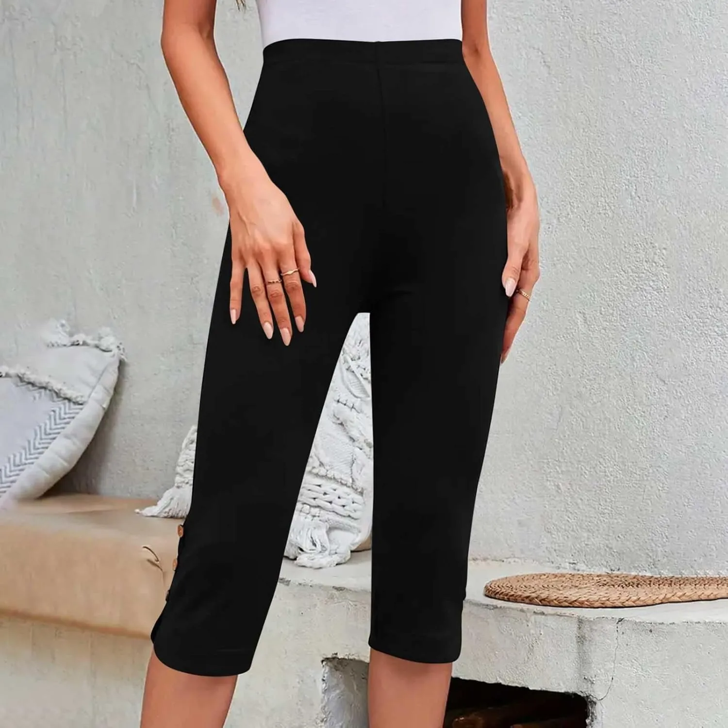 Capri Pants for Women Casual Summer Cropped Pants Plus Size Elastic Waist Capris Comfy Workout Loose Yoga Pants