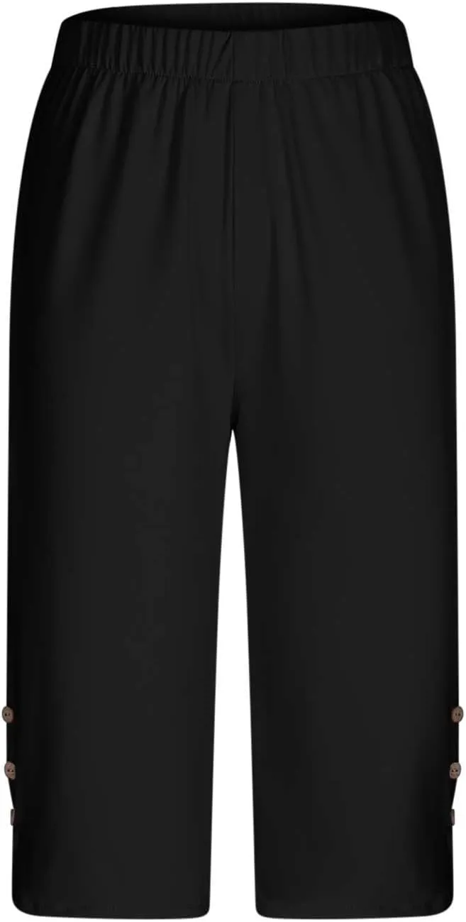 Capri Pants for Women Casual Summer Cropped Pants Plus Size Elastic Waist Capris Comfy Workout Loose Yoga Pants