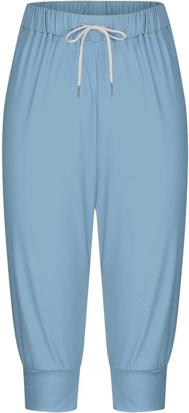 Capri Pants for Women Drawstring Cropped Jogger Running Yoga Pants Elastic Waist Summer Sweatpants with Pockets