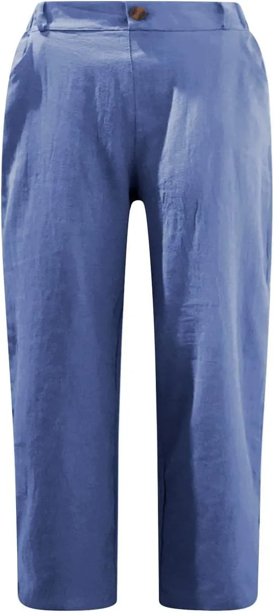 Capri Pants for Women Summer Trendy Elastic Waist Cropped Trousers Straight Leg Resort Wear Beach Vacation Outfit