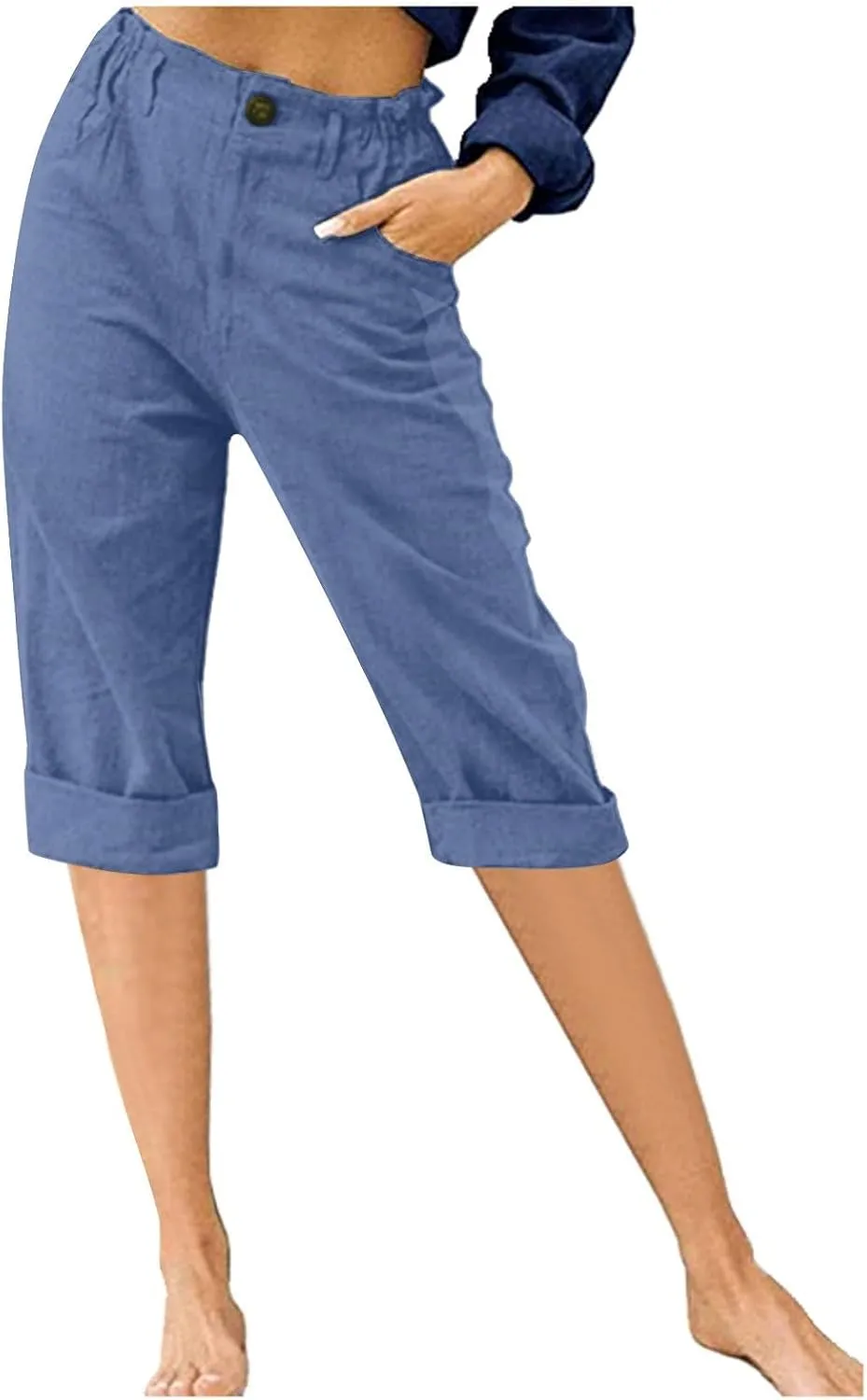 Capri Pants for Women Summer Trendy Elastic Waist Cropped Trousers Straight Leg Resort Wear Beach Vacation Outfit