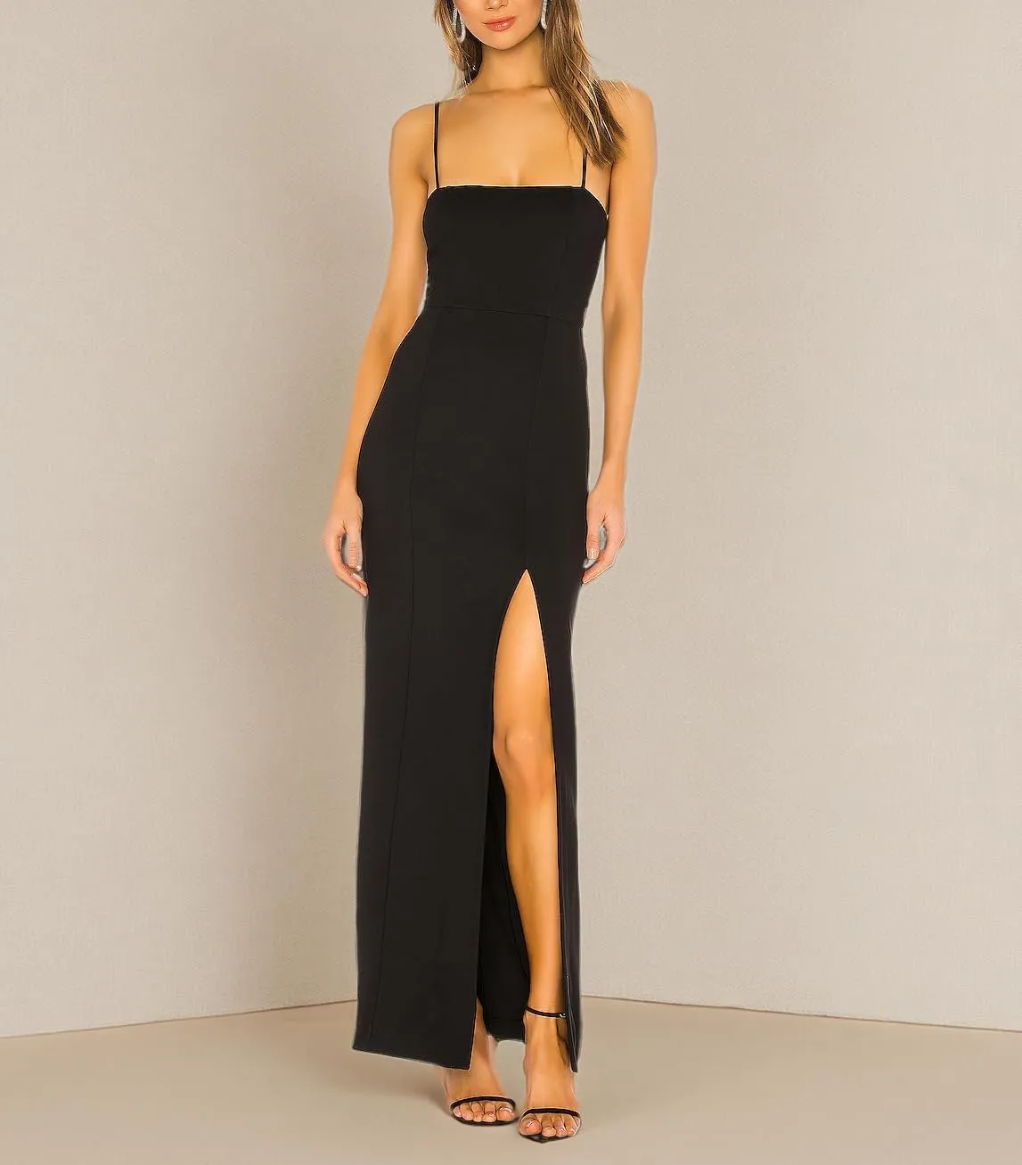 Capuffy Women's Spaghetti Straps Bodycon Maxi Dress Sexy Backless Thigh-High Slit Cocktail Party Dress 291