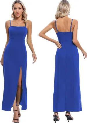 Capuffy Women's Spaghetti Straps Bodycon Maxi Dress Sexy Backless Thigh-High Slit Cocktail Party Dress 291