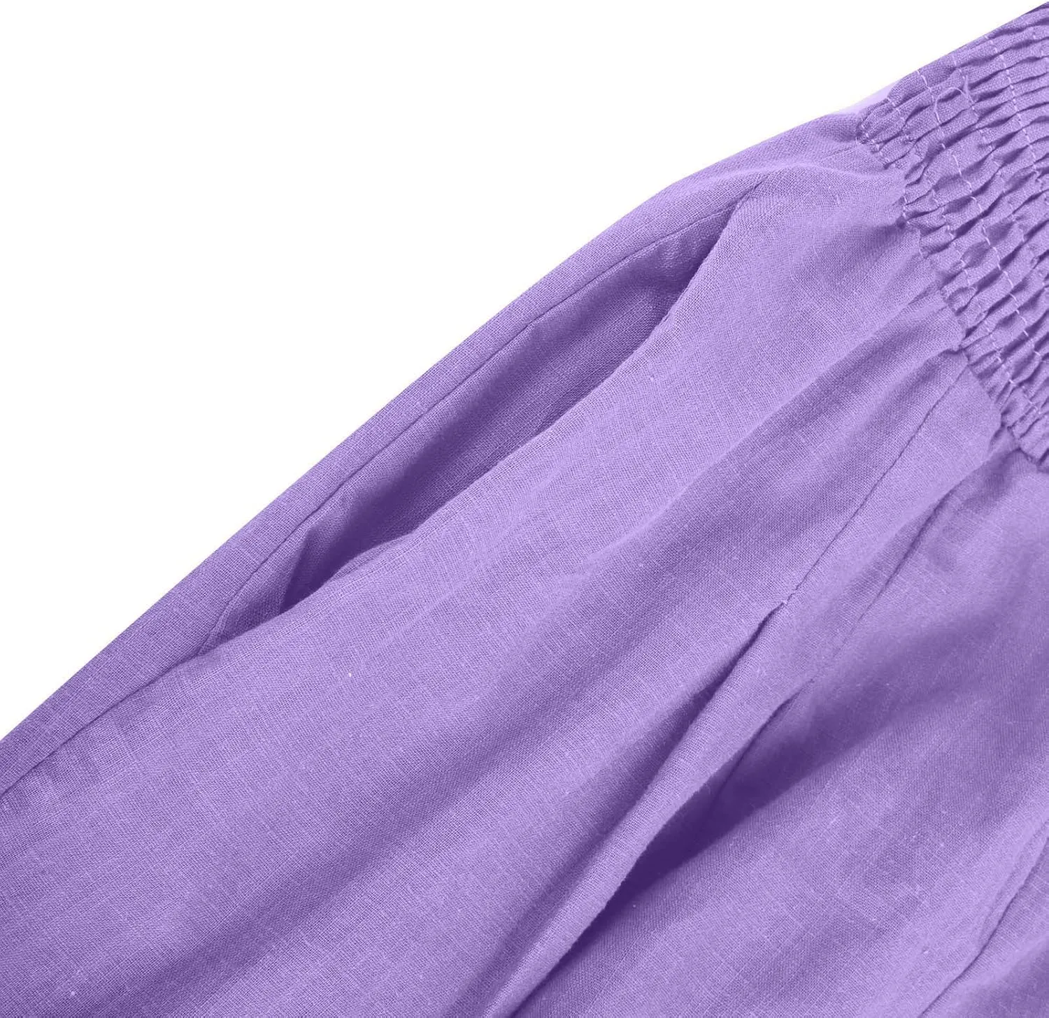 Casual Linen Wide Leg Pants for Women Smocked High Waisted Palazzo Pant Loose Baggy Elastic Waist Trousers