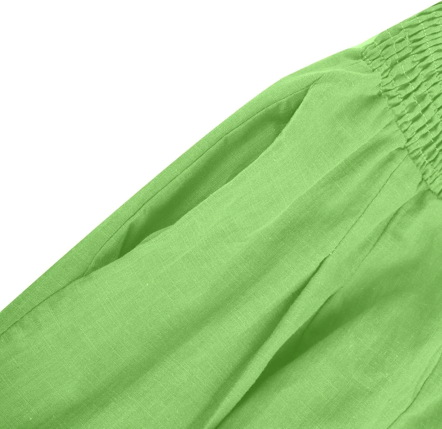 Casual Linen Wide Leg Pants for Women Smocked High Waisted Palazzo Pant Loose Baggy Elastic Waist Trousers