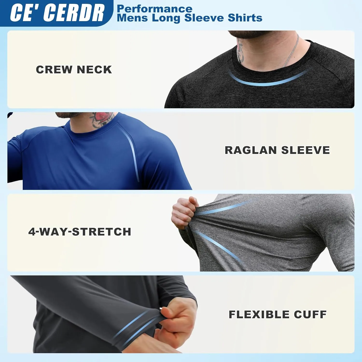 CE' CERDR Long Sleeve Shirts for Men - Quick Dry Moisture Wicking Sun Protection for Fishing Workout Casual
