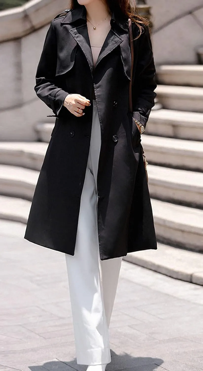 CHARTOU Women's Slim Notched Collar Double Breasted Trench Coat Windbreaker with Belt