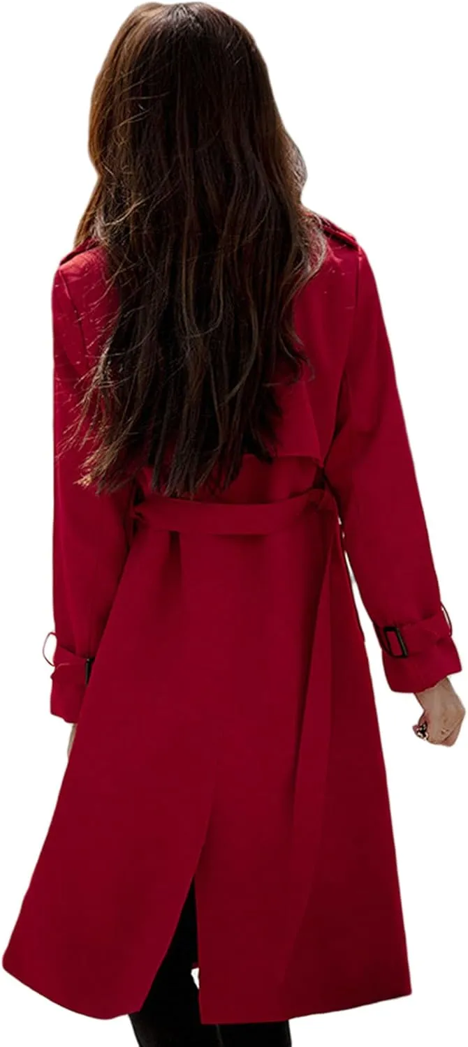 CHARTOU Women's Slim Notched Collar Double Breasted Trench Coat Windbreaker with Belt