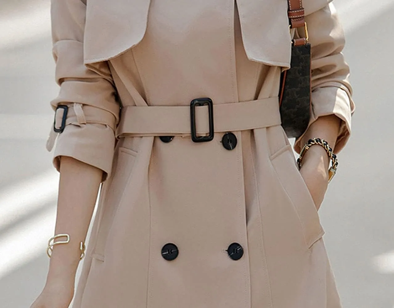 CHARTOU Women's Slim Notched Collar Double Breasted Trench Coat Windbreaker with Belt