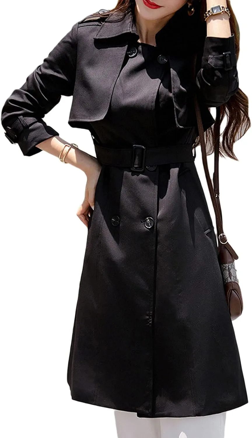 CHARTOU Women's Slim Notched Collar Double Breasted Trench Coat Windbreaker with Belt