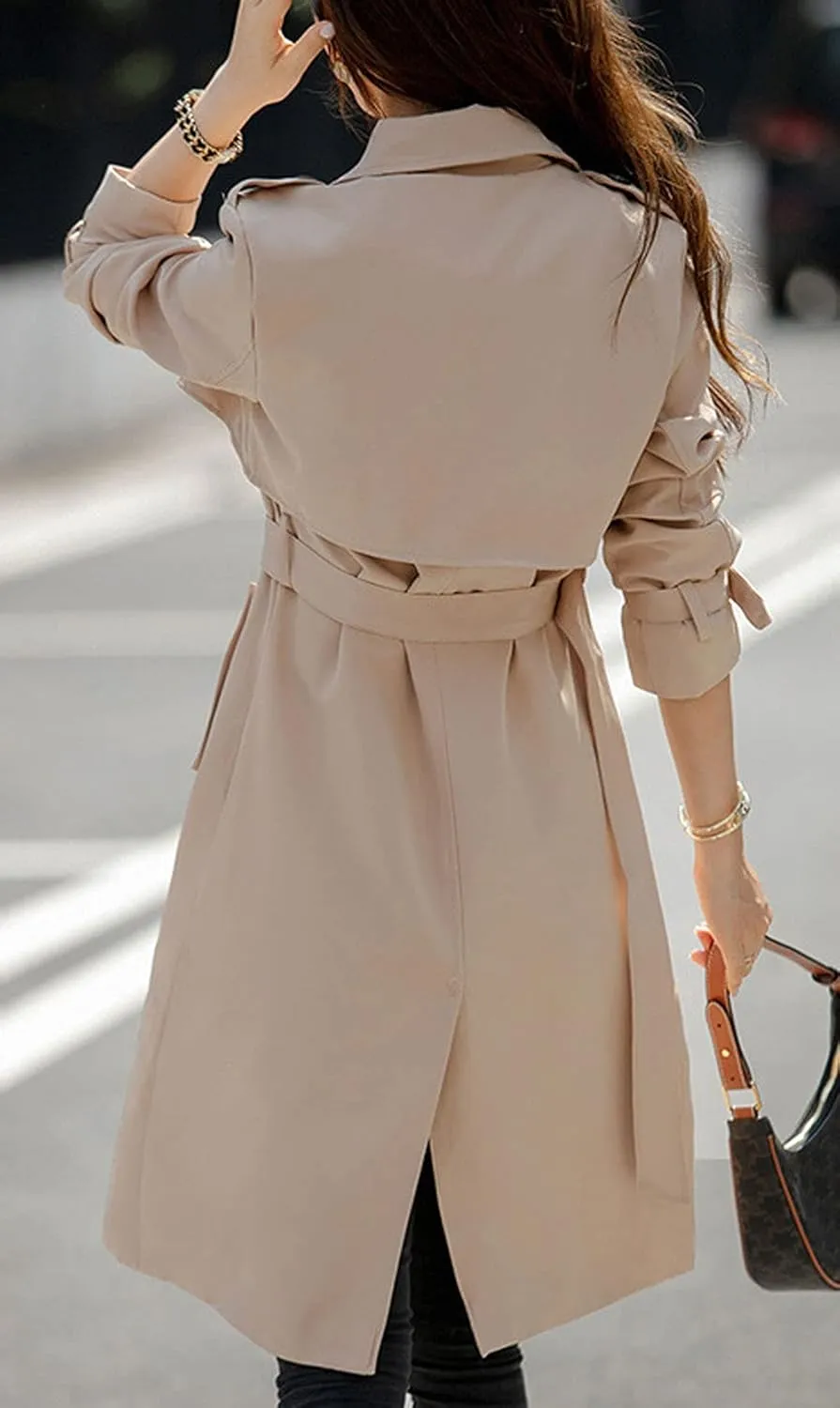 CHARTOU Women's Slim Notched Collar Double Breasted Trench Coat Windbreaker with Belt