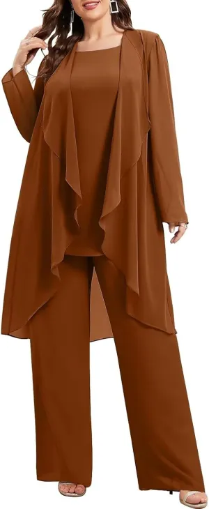 Chiffon Mother of The Bride Pant Suits Plus Size Women Wedding Formal Outfit Set Evening Gown