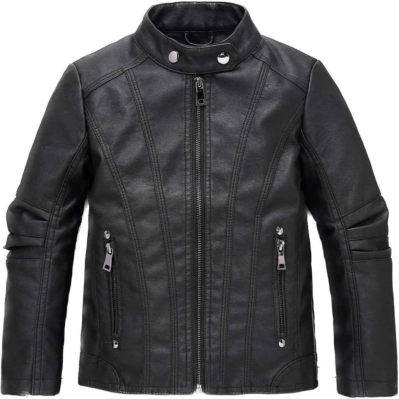 Children Leather Jacket Kids Motorcycle Biker Jacket Stand Collar Zipper Faux Leather Coat