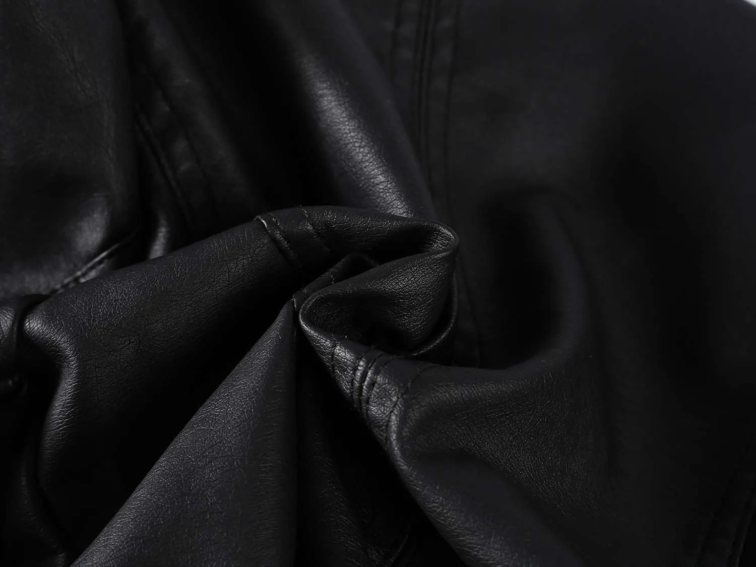 Children Leather Jacket Kids Motorcycle Biker Jacket Stand Collar Zipper Faux Leather Coat