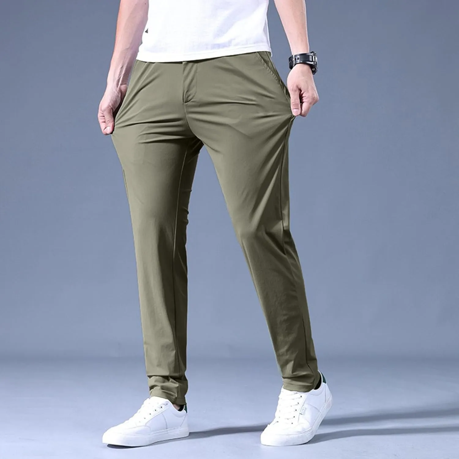 Chino Pants for MenMens Sweatpants with Pockets Elastic Waist Lightweight Loose Fit Joggers Drawstring Casual Atheltic Pants