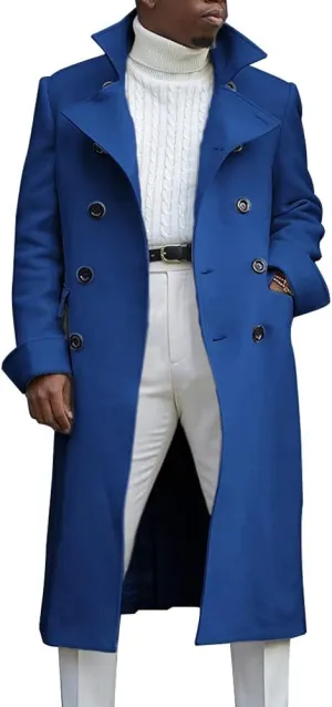 chouyatou Men's British Style Double Breasted Heavyweight Mid Long Wool Pea Coat