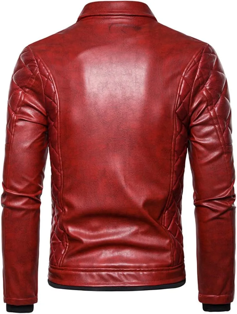 chouyatou Men's Removable Fur Collar Sherpa Lined Steampunk Faux Leather Jacket