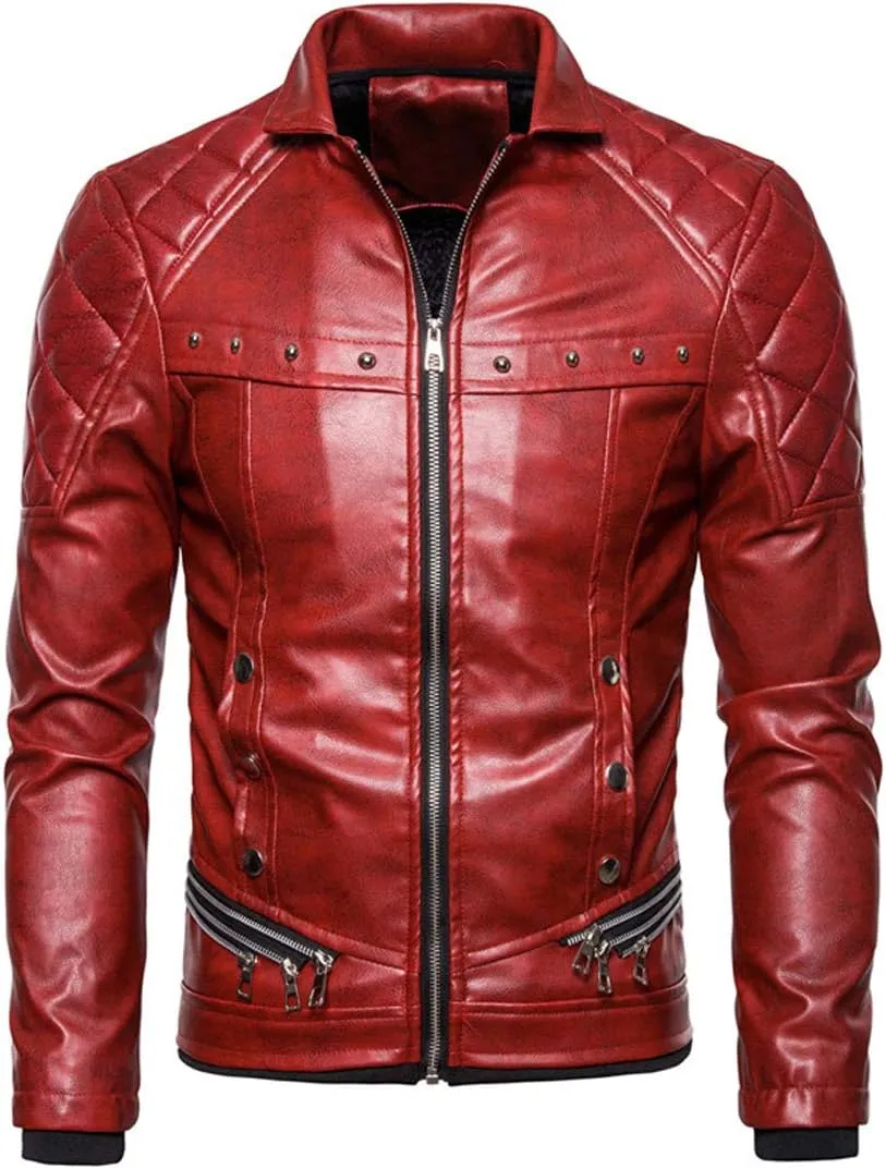 chouyatou Men's Removable Fur Collar Sherpa Lined Steampunk Faux Leather Jacket