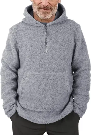 chouyatou Men's Tribal Aztec Printed 1/4 Zip Fuzzy Sherpa Pullover Sweatshirt Hoodie
