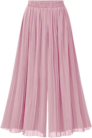 chouyatou Women's Elastic Waist A-Line Pleated Chiffon Cropped Wide Leg Pants Culottes