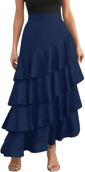 chouyatou Women's Elegant Irregular Ruffle Hem Skirt Party Tiered Layered Maxi Long Skirt