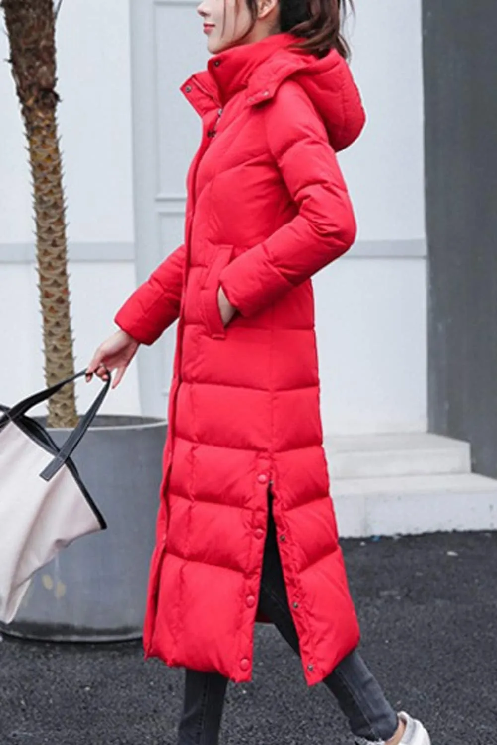 chouyatou Women's Winter Over Knee Removable Hooded Maxi Long Puffer Down Coat