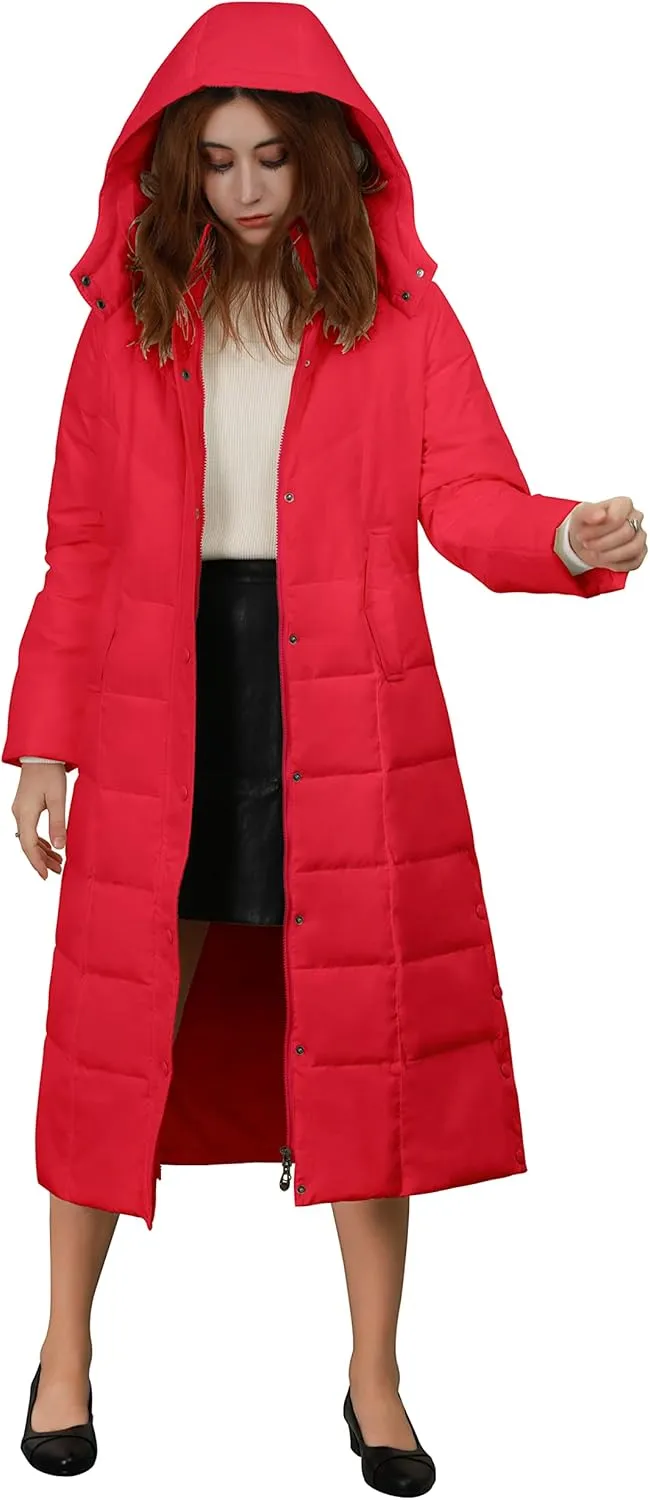 chouyatou Women's Winter Over Knee Removable Hooded Maxi Long Puffer Down Coat