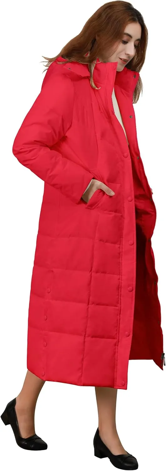 chouyatou Women's Winter Over Knee Removable Hooded Maxi Long Puffer Down Coat