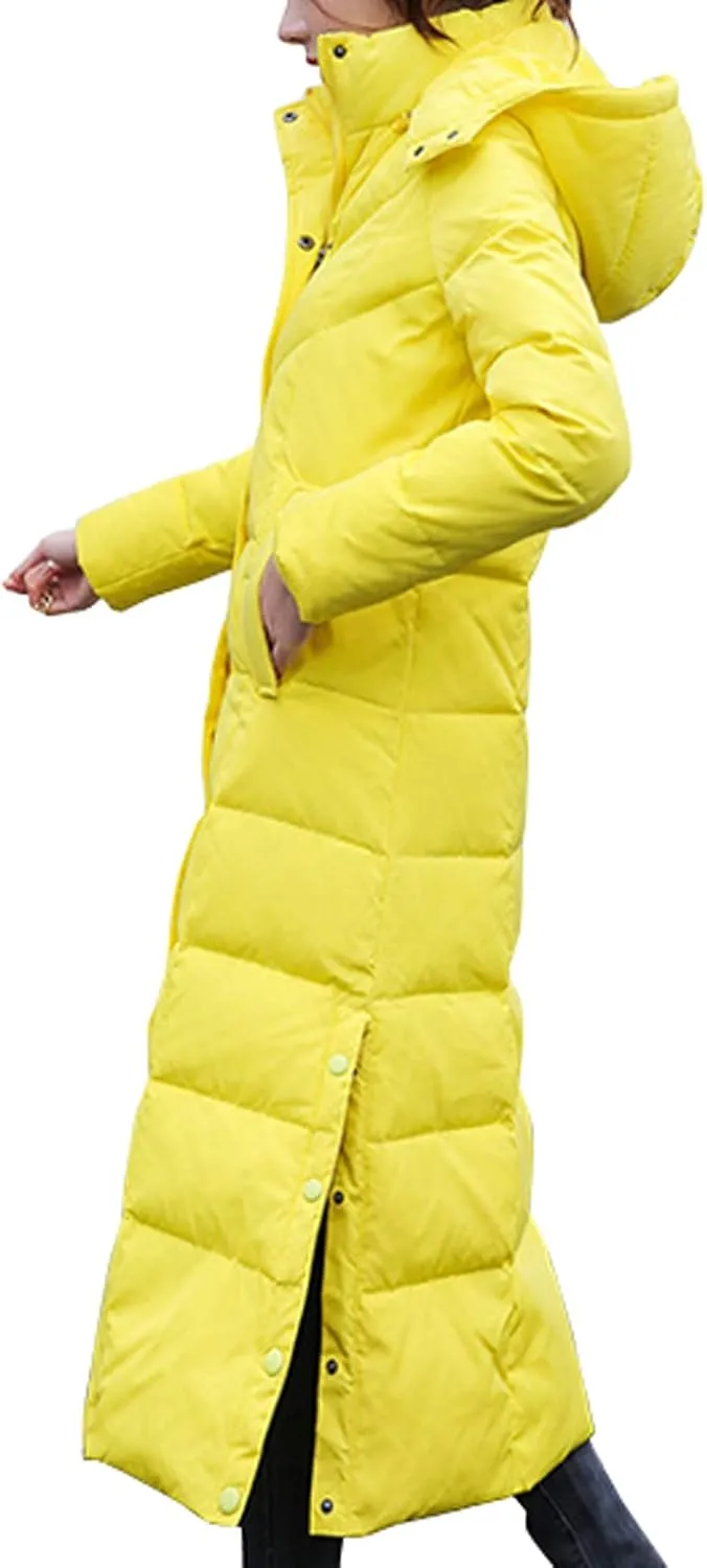 chouyatou Women's Winter Over Knee Removable Hooded Maxi Long Puffer Down Coat