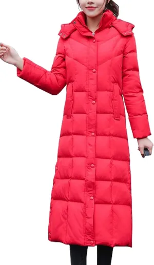 chouyatou Women's Winter Over Knee Removable Hooded Maxi Long Puffer Down Coat