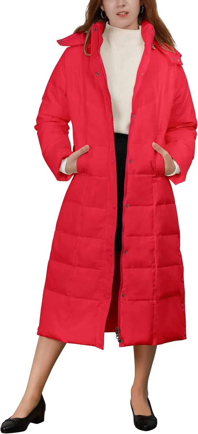 chouyatou Women's Winter Over Knee Removable Hooded Maxi Long Puffer Down Coat
