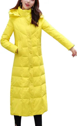 chouyatou Women's Winter Over Knee Removable Hooded Maxi Long Puffer Down Coat