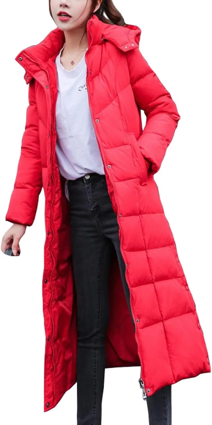 chouyatou Women's Winter Over Knee Removable Hooded Maxi Long Puffer Down Coat