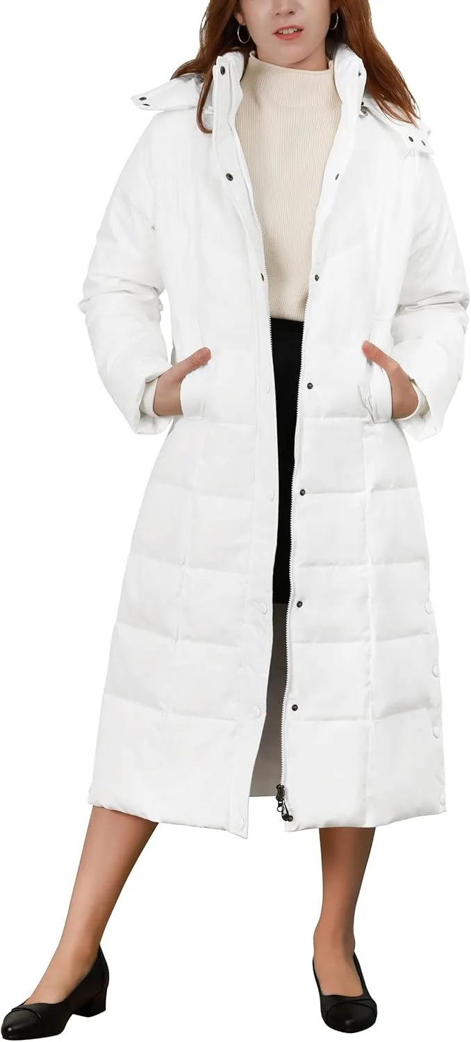 chouyatou Women's Winter Over Knee Removable Hooded Maxi Long Puffer Down Coat