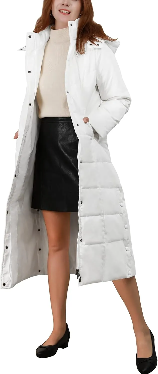 chouyatou Women's Winter Over Knee Removable Hooded Maxi Long Puffer Down Coat