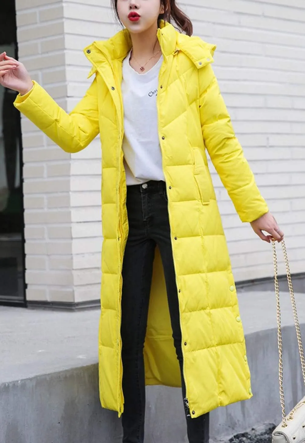 chouyatou Women's Winter Over Knee Removable Hooded Maxi Long Puffer Down Coat