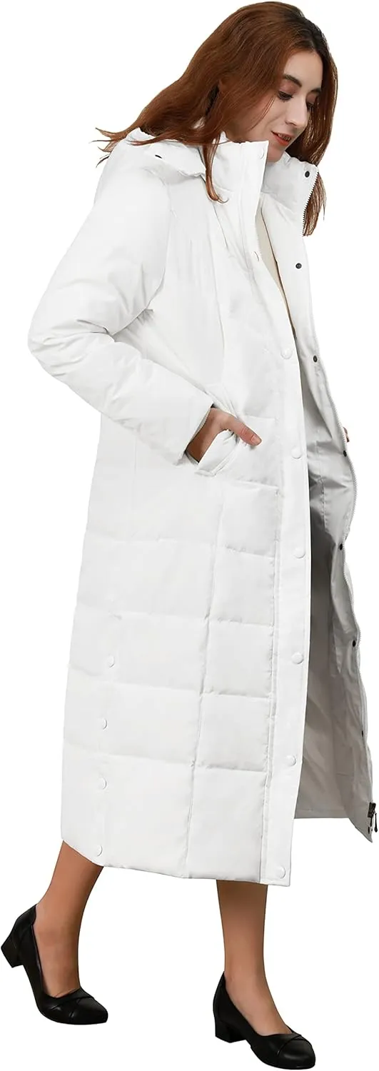 chouyatou Women's Winter Over Knee Removable Hooded Maxi Long Puffer Down Coat