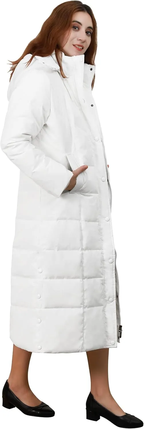 chouyatou Women's Winter Over Knee Removable Hooded Maxi Long Puffer Down Coat